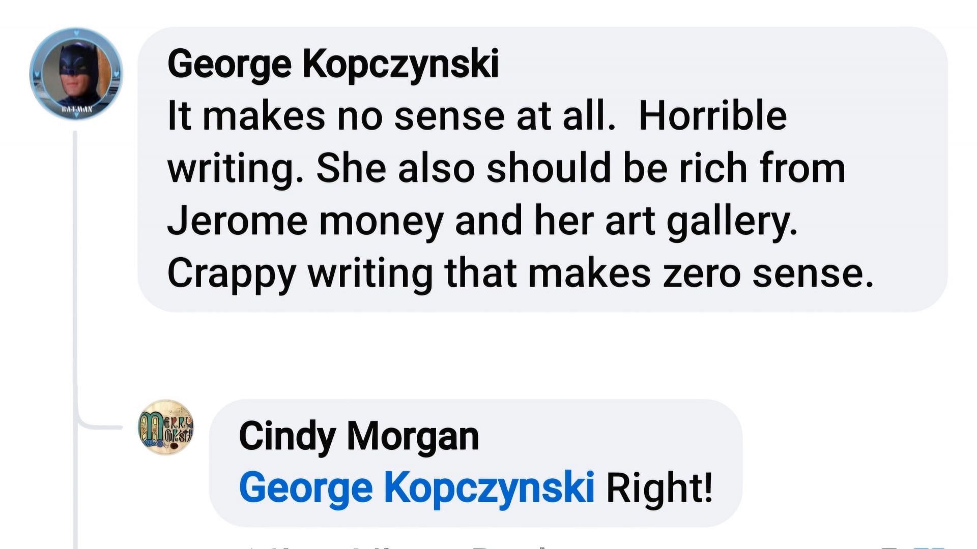 Fans speaking about Ava and her possible revenue from the Jerome family art gallery (via Cindy Morgan / Facebook)